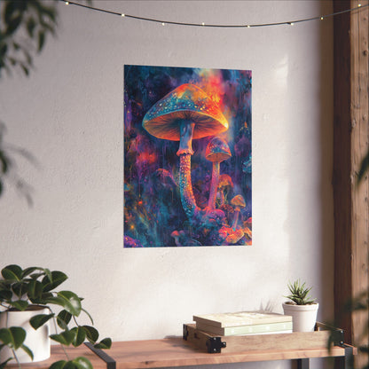 Trippy Mushrooms Poster - Psychedelic Wall Art - Vibrant Fine Art Print - Bedroom Posters - Home Décor