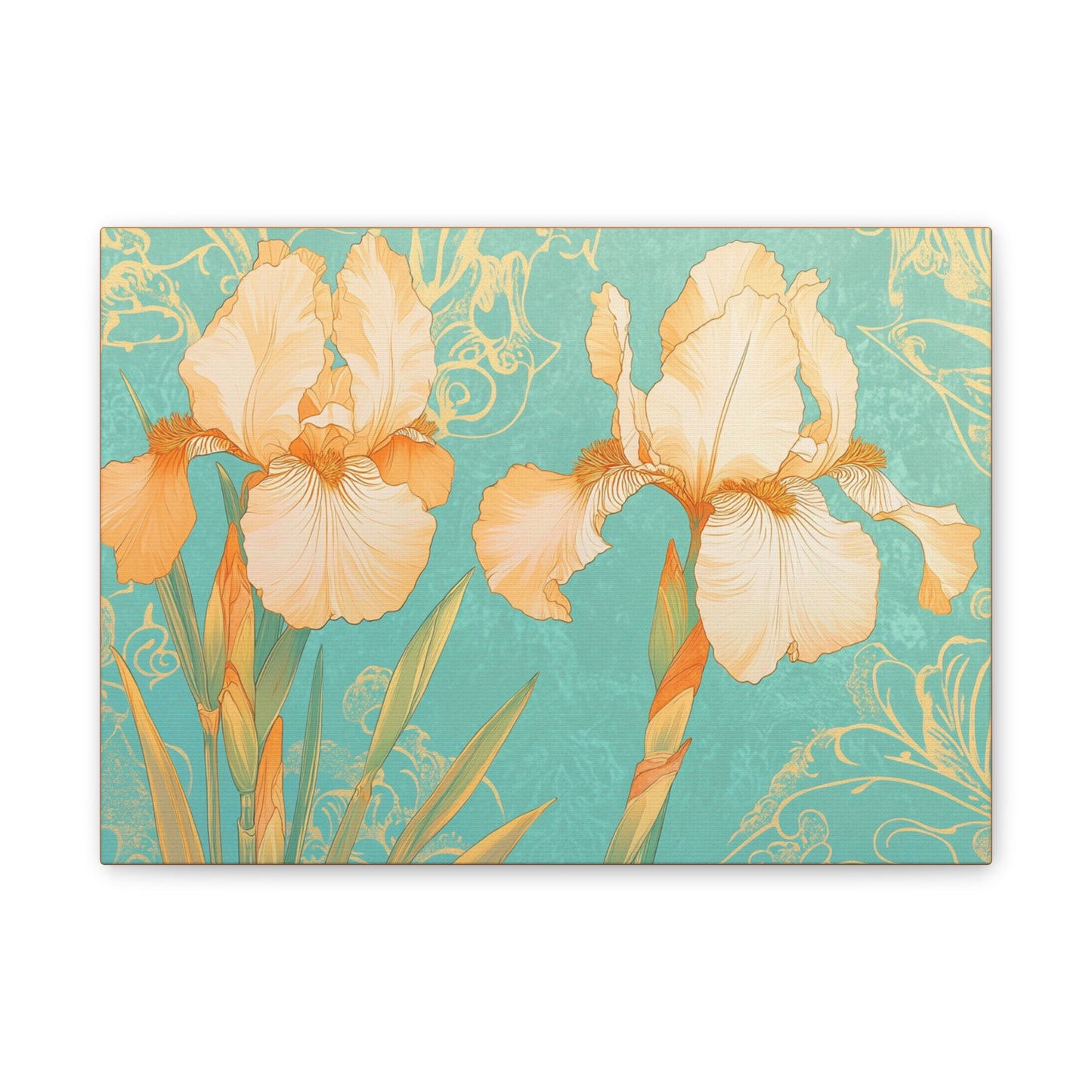 Iris Flowers on Turquois - Stretched Canvas