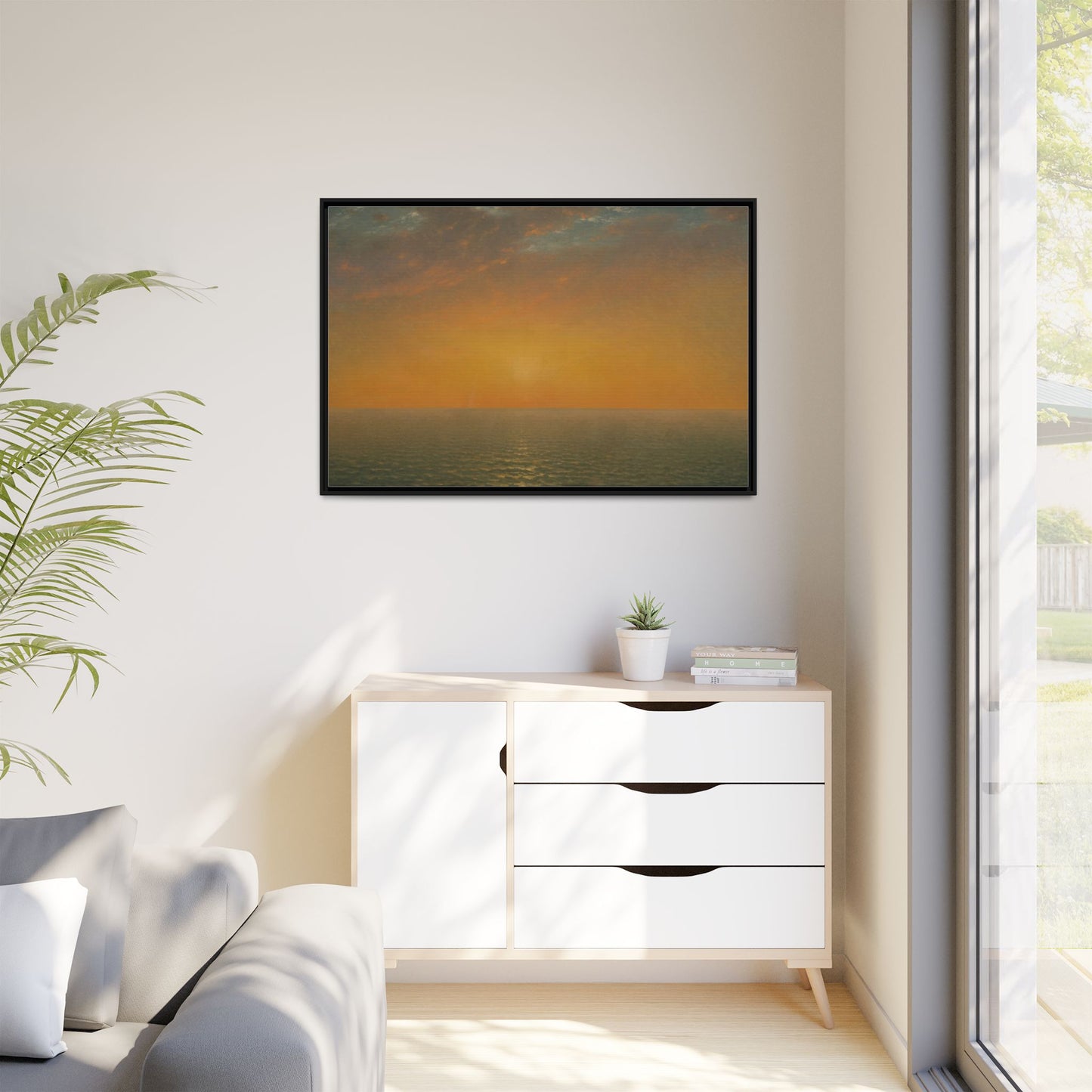 John Frederick Kensett : Sunset on the Sea (1872) - Museum Collection - Framed Canvas Print