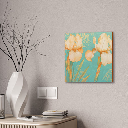 Iris Flowers on Turquois - Stretched Canvas