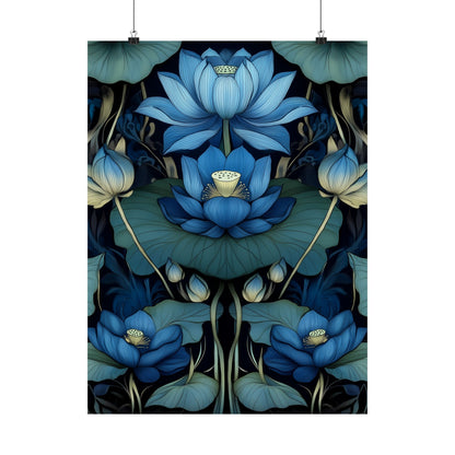 Mystical Blue Lotus Fine Art Print - Matte Vertical Poster - Zen Floral Art for Home Décor