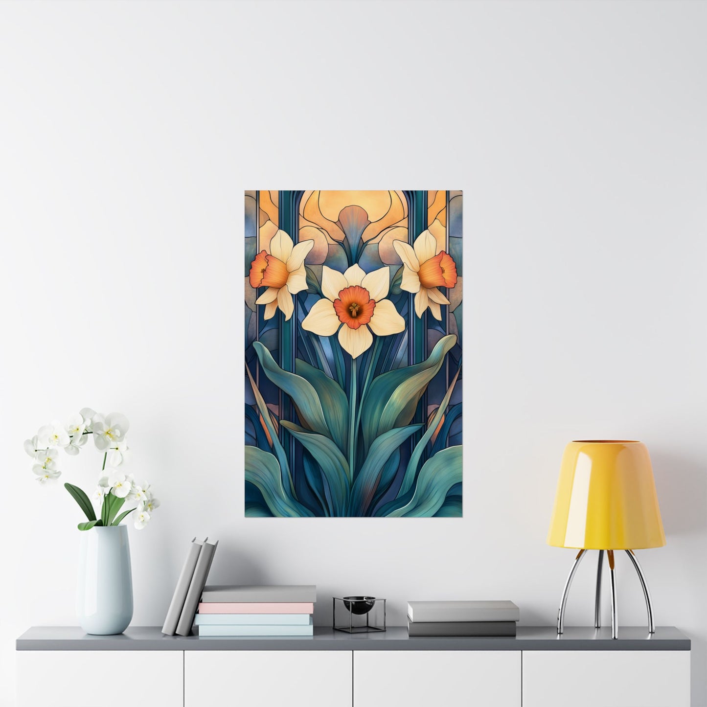 Elegant Daffodil Floral Fine Art Print - Matte Vertical Poster - Daffodil Art Print for Home Décor