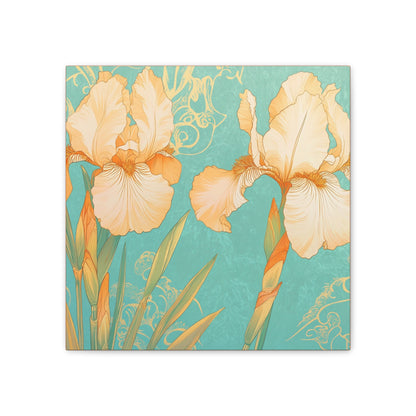 Iris Flowers on Turquois - Stretched Canvas