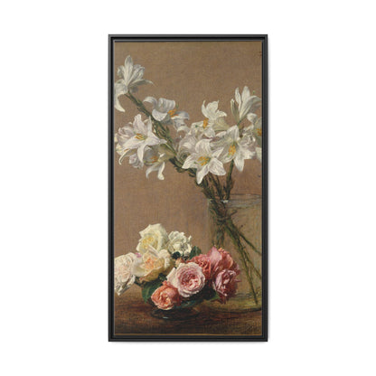 Henri Fantin-Latour : Roses and Lilies (1888) - Giclee Fine Art Print - Museum Collection Framed Canvas Print