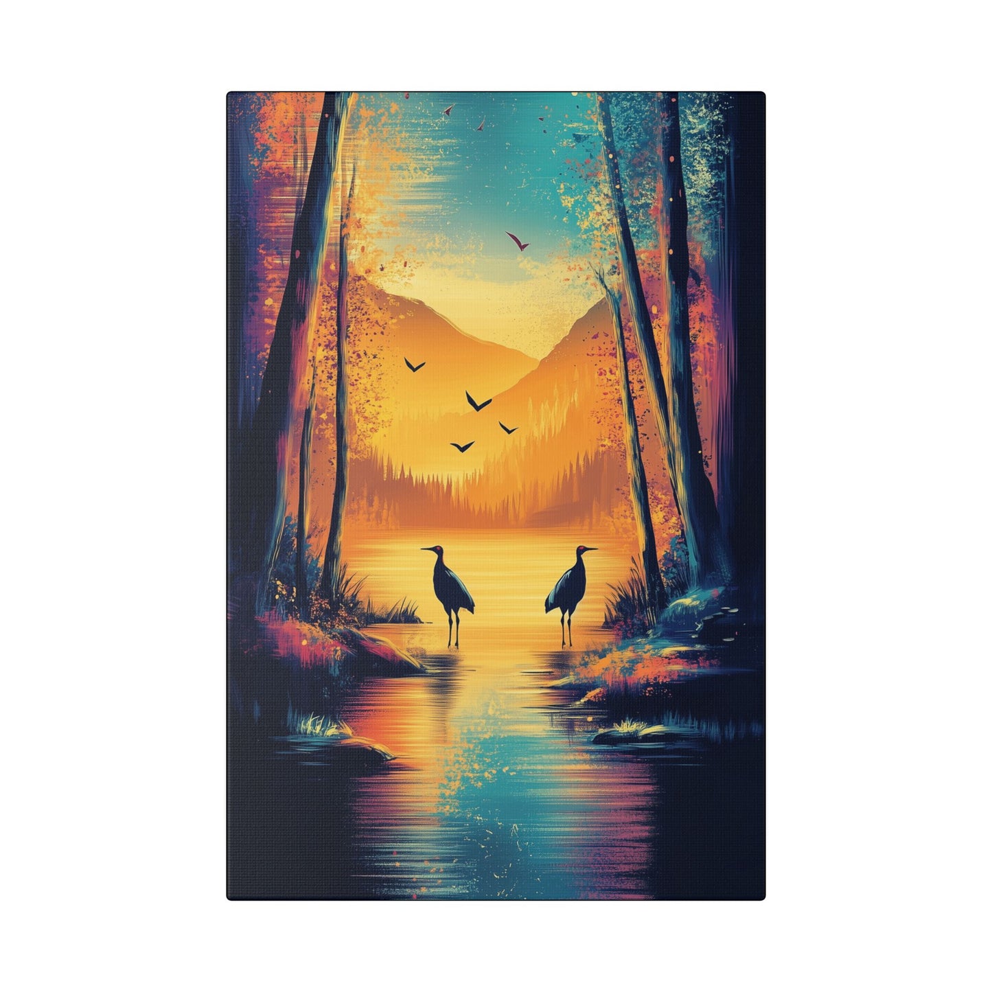 Cranes at Sunset - Delight in Nature Series - Fine Art Print on Canvas
