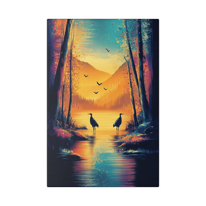 Cranes at Sunset - Delight in Nature Series - Fine Art Print on Canvas
