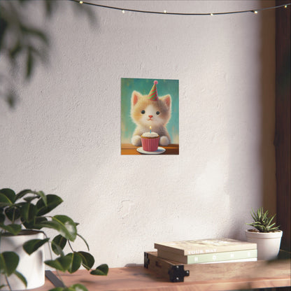 Cute Kitten Birthday Poster - Cat Café - Whimsical Animals - Adorable Kitten Wall Art