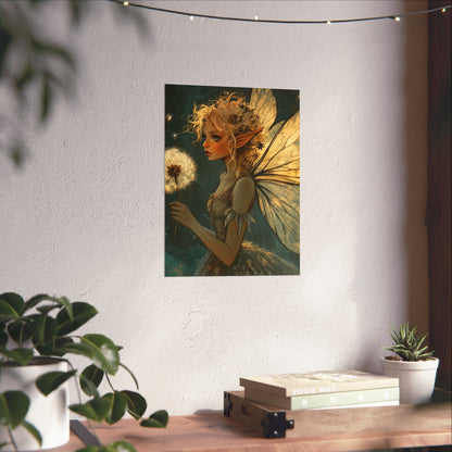 Best Wishes For You - Fairy with Dandelion - Flowers & Fairies Series - Enchanting Wall Art - Vertical Poster - Whimsical Wall Art for Dreamers
