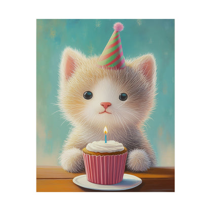 Cute Kitten Birthday Poster - Cat Café - Whimsical Animals - Adorable Kitten Wall Art