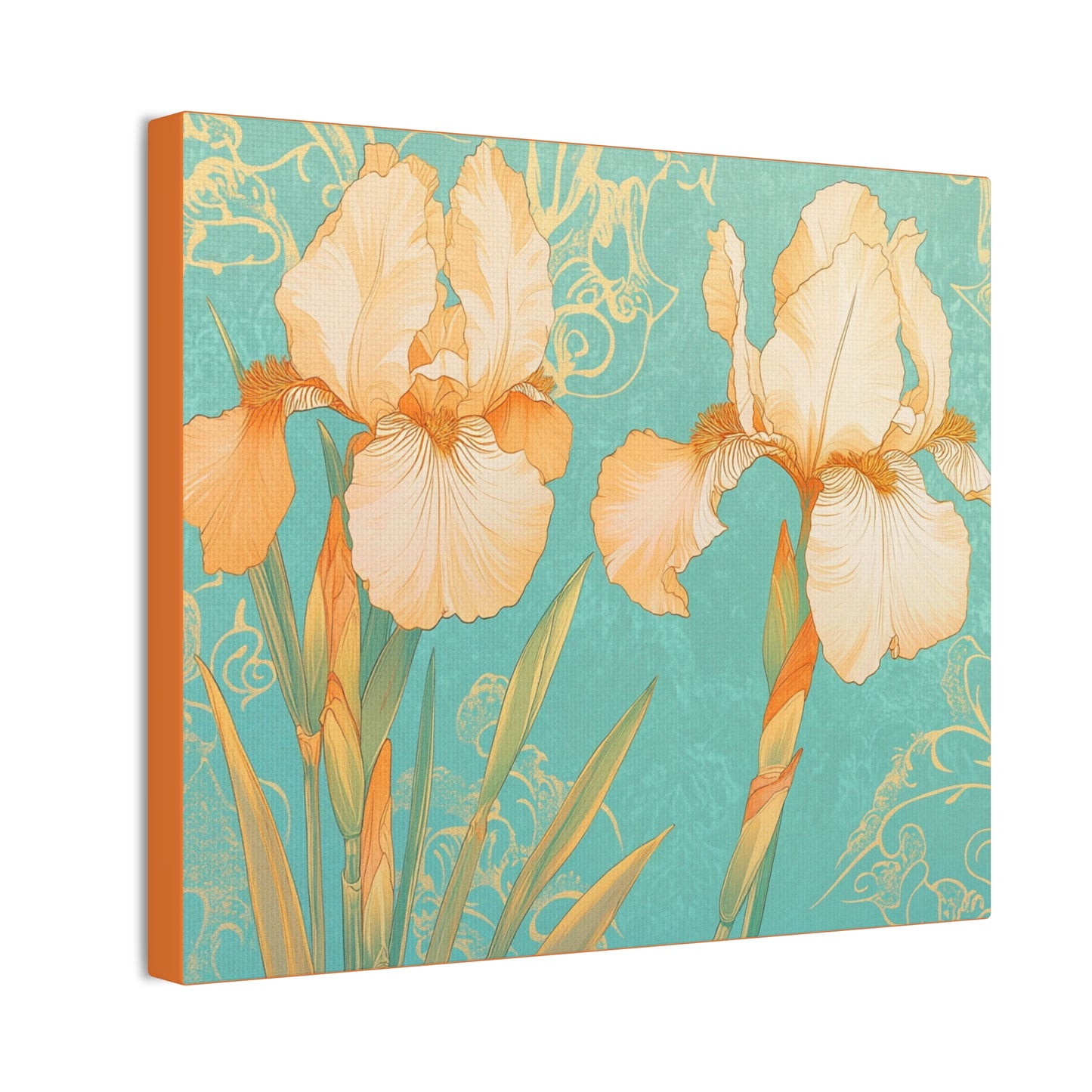 Iris Flowers on Turquois - Stretched Canvas