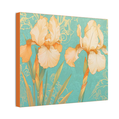 Iris Flowers on Turquois - Stretched Canvas