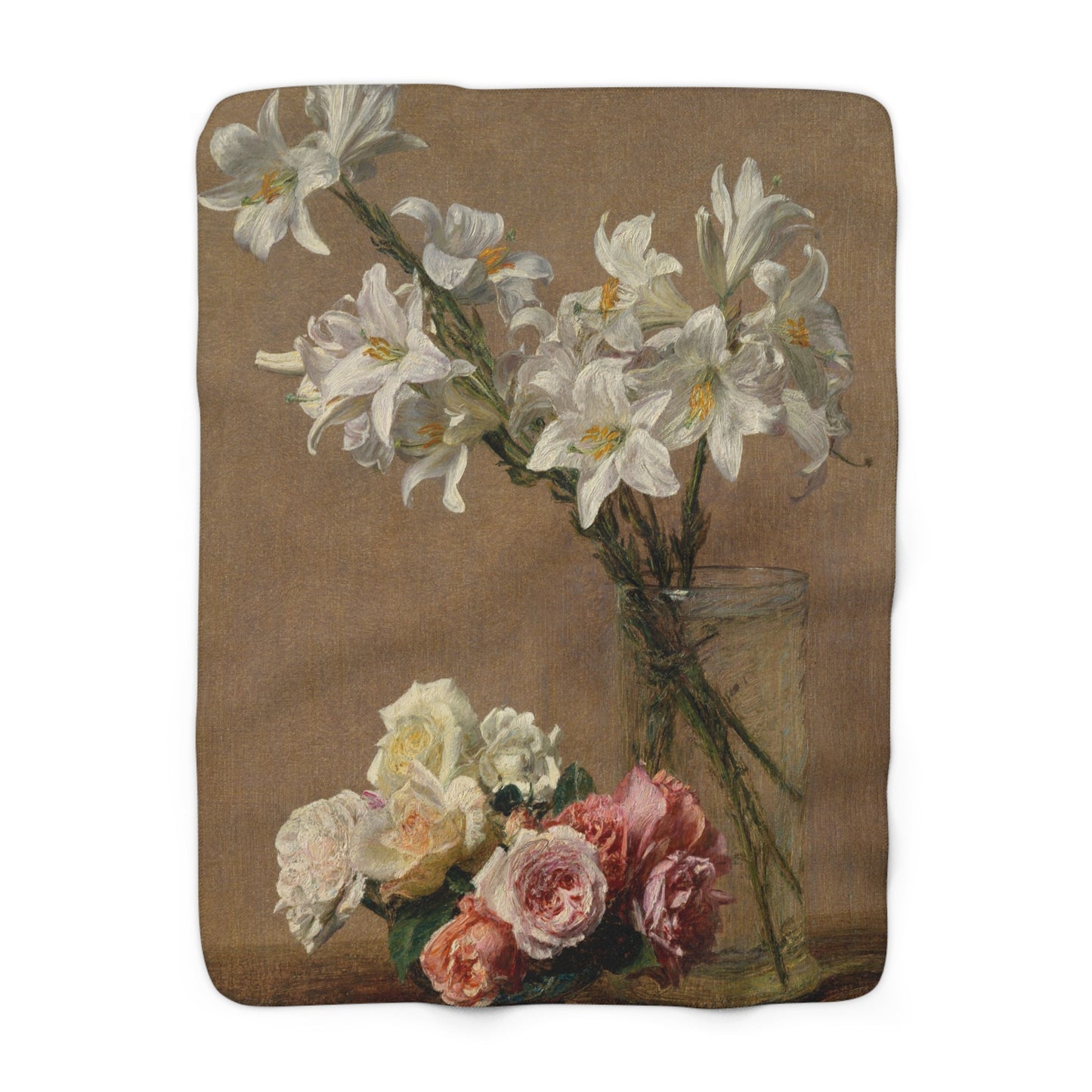 Henri Fantin-Latour : Roses and Lilies (1888) - Giclee Fine Art Print - Museum Collection Fine Art Throw Blanket