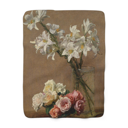 Henri Fantin-Latour : Roses and Lilies (1888) - Giclee Fine Art Print - Museum Collection Fine Art Throw Blanket