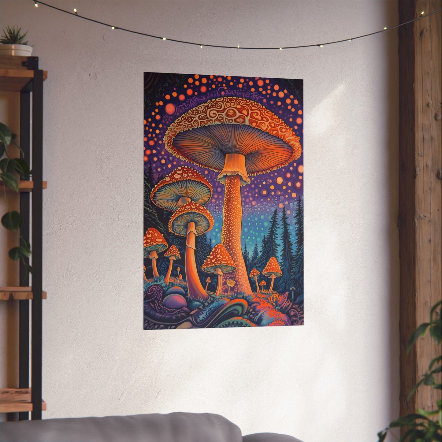 Psychedelic Night Mushroom Art Print - Vertical Poster - Vibrant Wall Art - Nature - Trippy - Bedroom Poster