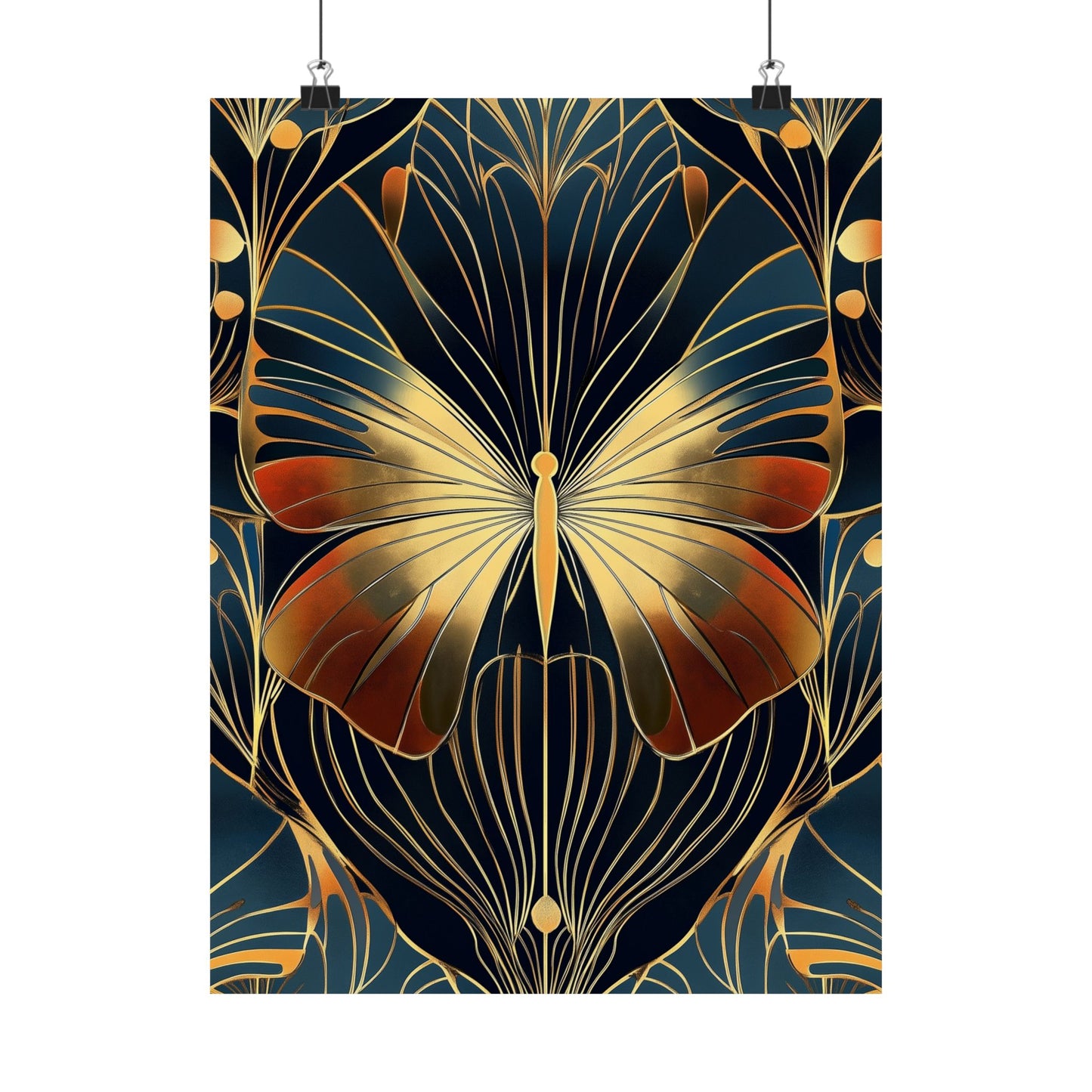 Art Deco Golden Butterfly Fine Art Print - Matte Vertical Poster - Vibrant Home Décor - Chic Style