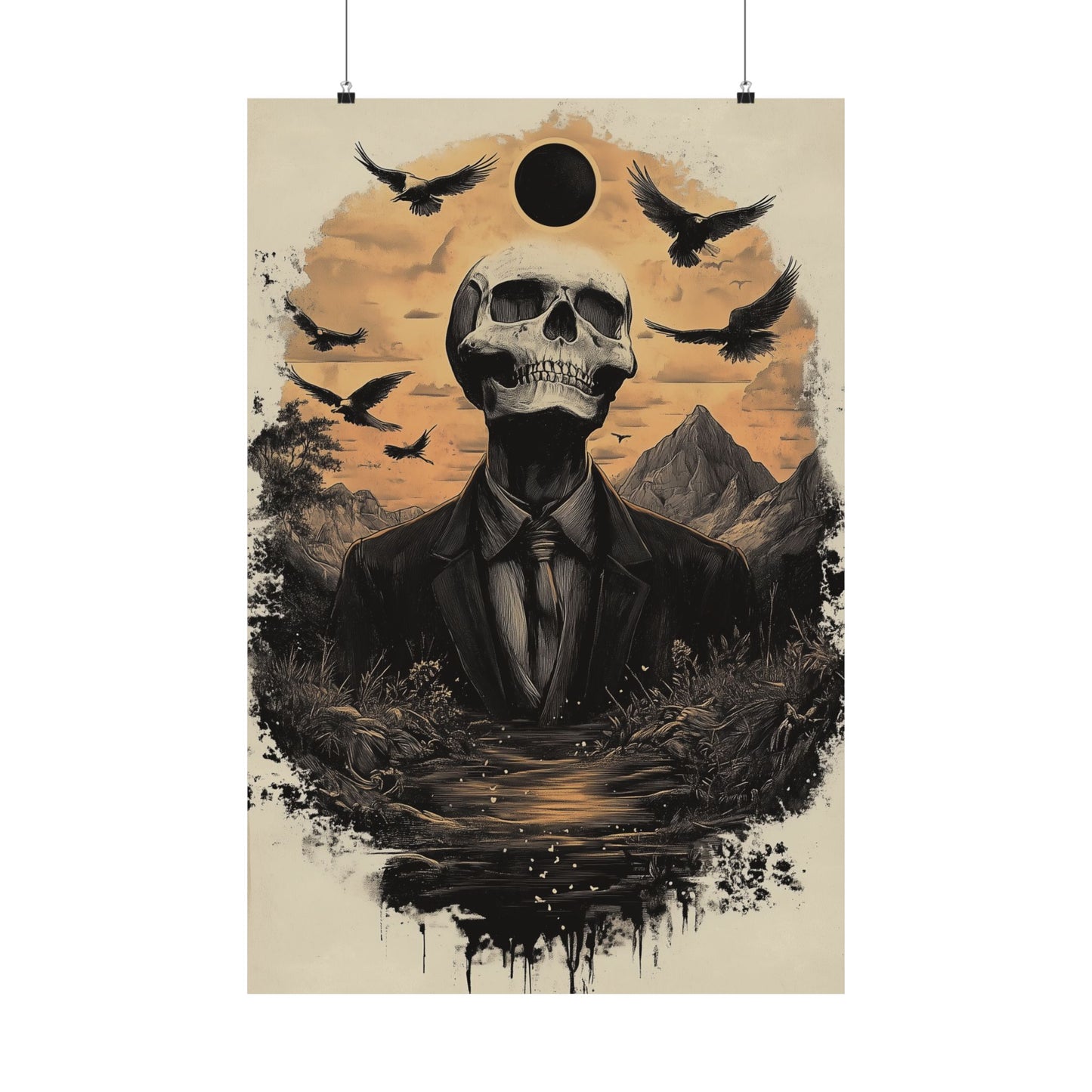 Mystic Black Sun Skull Gothic Poster - Dark Art - Fine Art Prints - Wall Art