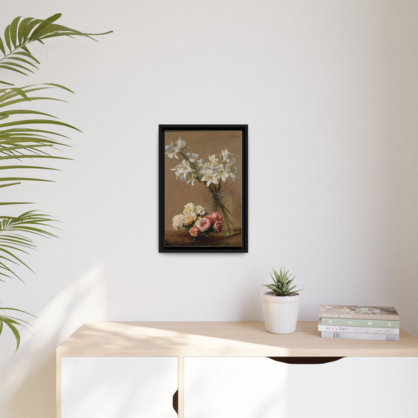 Henri Fantin-Latour : Roses and Lilies (1888) - Giclee Fine Art Print - Museum Collection Framed Canvas Print