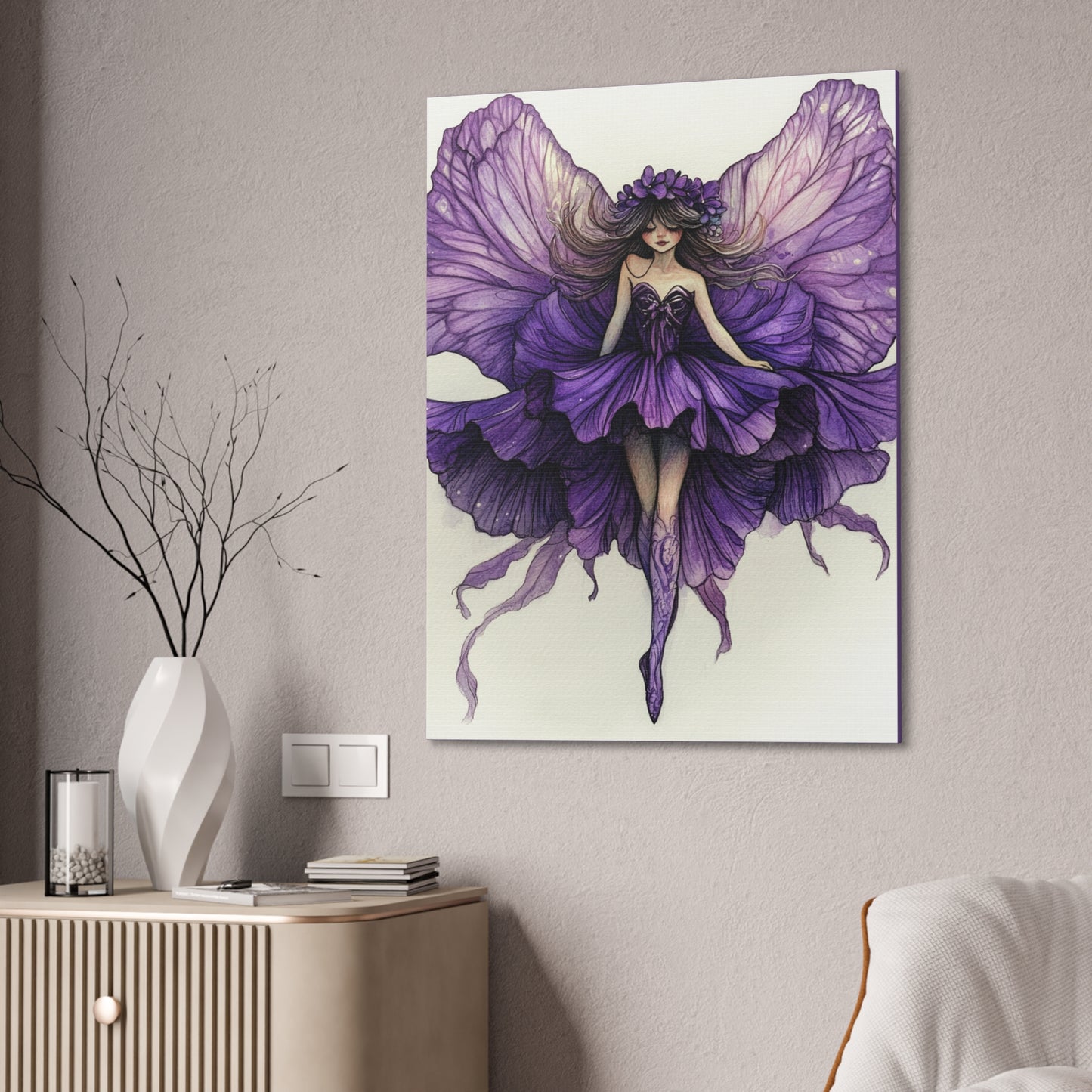 A Violet Affair - Fairies & Flowers Collection - Wall Art - on Canvas