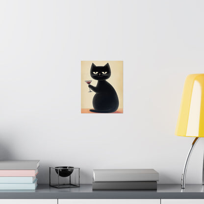 Cat with a Cocktail - Cat Café Series - Fine art print - Matte Vertical Wall Art  - Poster Print - for Cat Lovers