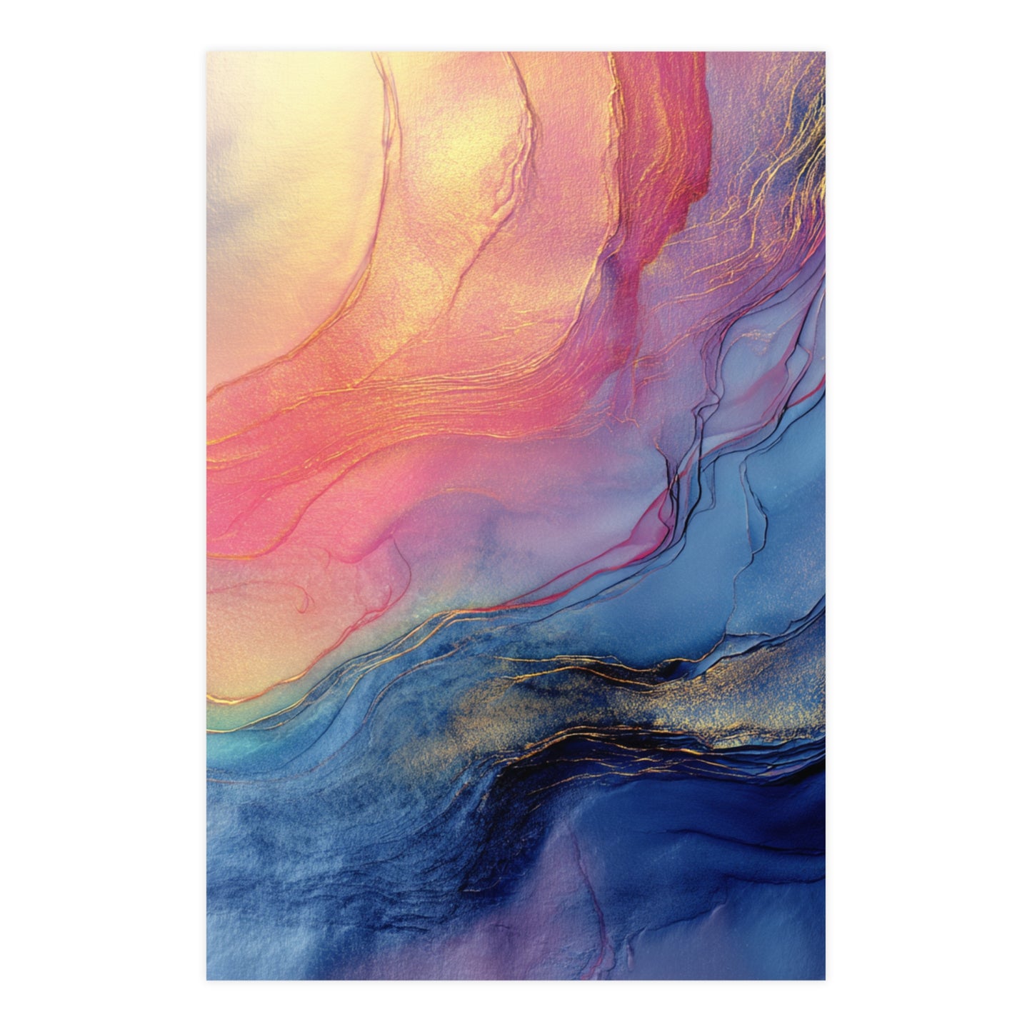 Muse (Style C) - Modern Abstract Fluid Art - Blue/Pink with Gold Highlights - Giclee Fine Art Print