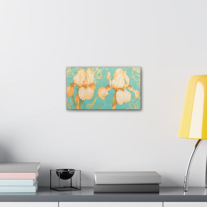 Iris Flowers on Turquois - Stretched Canvas