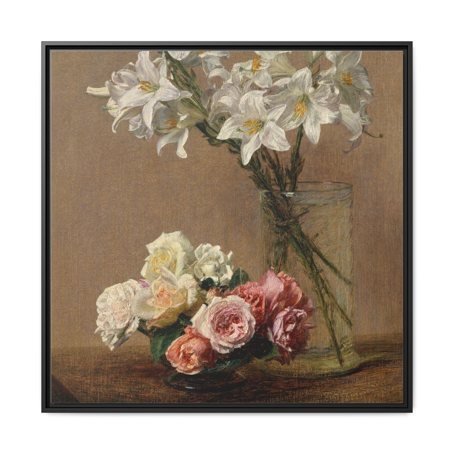 Henri Fantin-Latour : Roses and Lilies (1888) - Giclee Fine Art Print - Museum Collection Framed Canvas Print