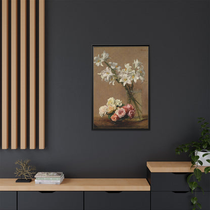 Henri Fantin-Latour : Roses and Lilies (1888) - Giclee Fine Art Print - Museum Collection Framed Canvas Print