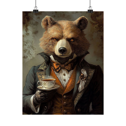 Well, Excuse Me - The Gentleman - Bear Portrait - Whimsical Animals - Poster - Unique Wall Art