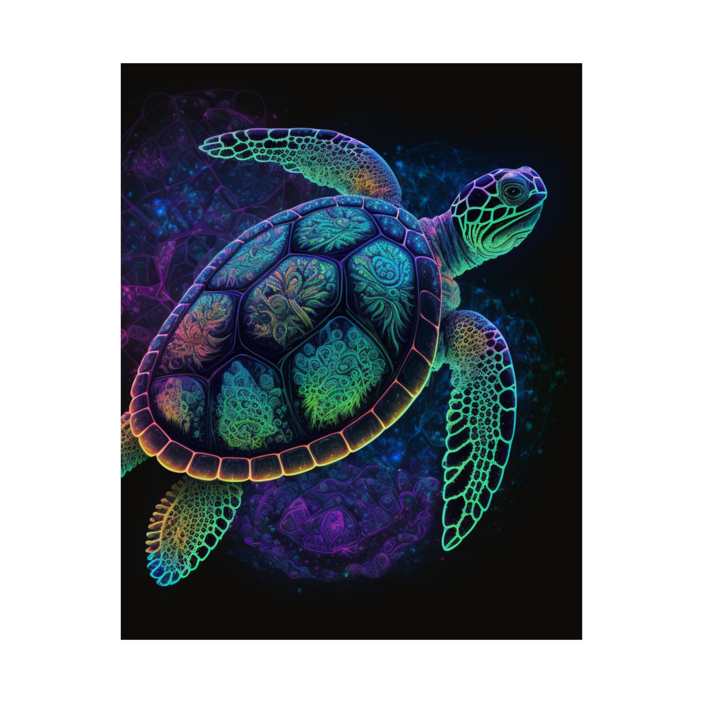 Trippy Turtle - Nautical Fine Art Print - Matte Vertical Poster - Ocean Art for Beach Lovers