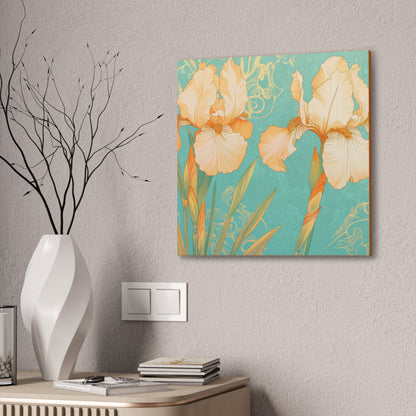 Iris Flowers on Turquois - Stretched Canvas
