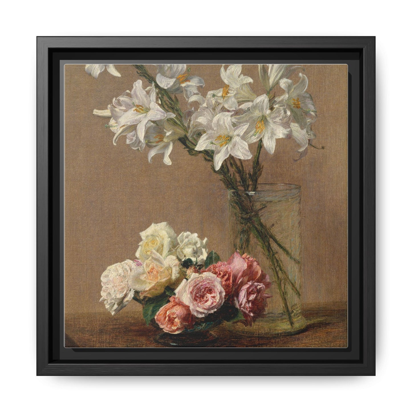 Henri Fantin-Latour : Roses and Lilies (1888) - Giclee Fine Art Print - Museum Collection Framed Canvas Print