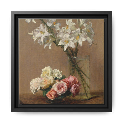 Henri Fantin-Latour : Roses and Lilies (1888) - Giclee Fine Art Print - Museum Collection Framed Canvas Print