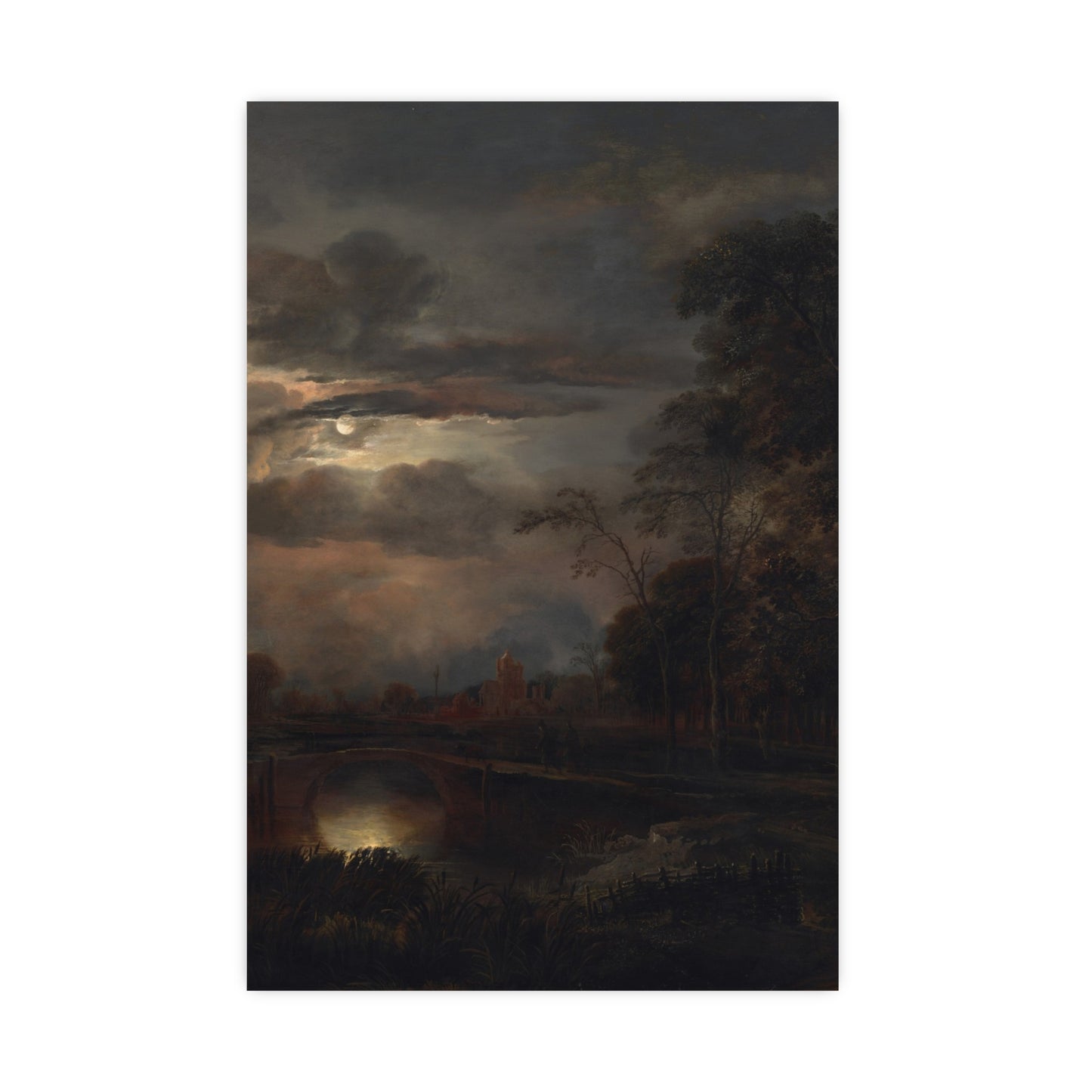 Moonlit Landscape with Bridge - Romantic Night Fine Art Poster