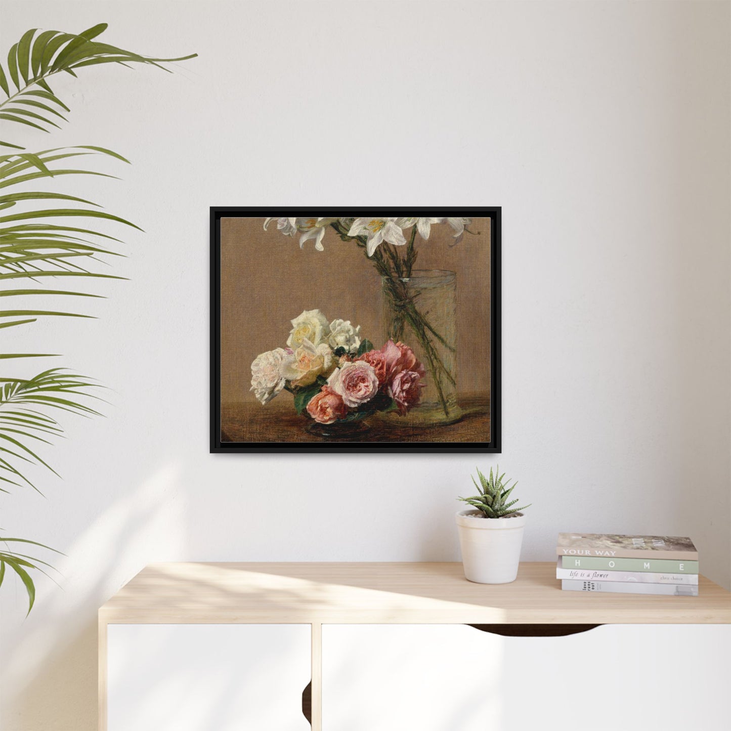 Henri Fantin-Latour : Roses and Lilies (1888) - Giclee Fine Art Print - Museum Collection Framed Canvas Print