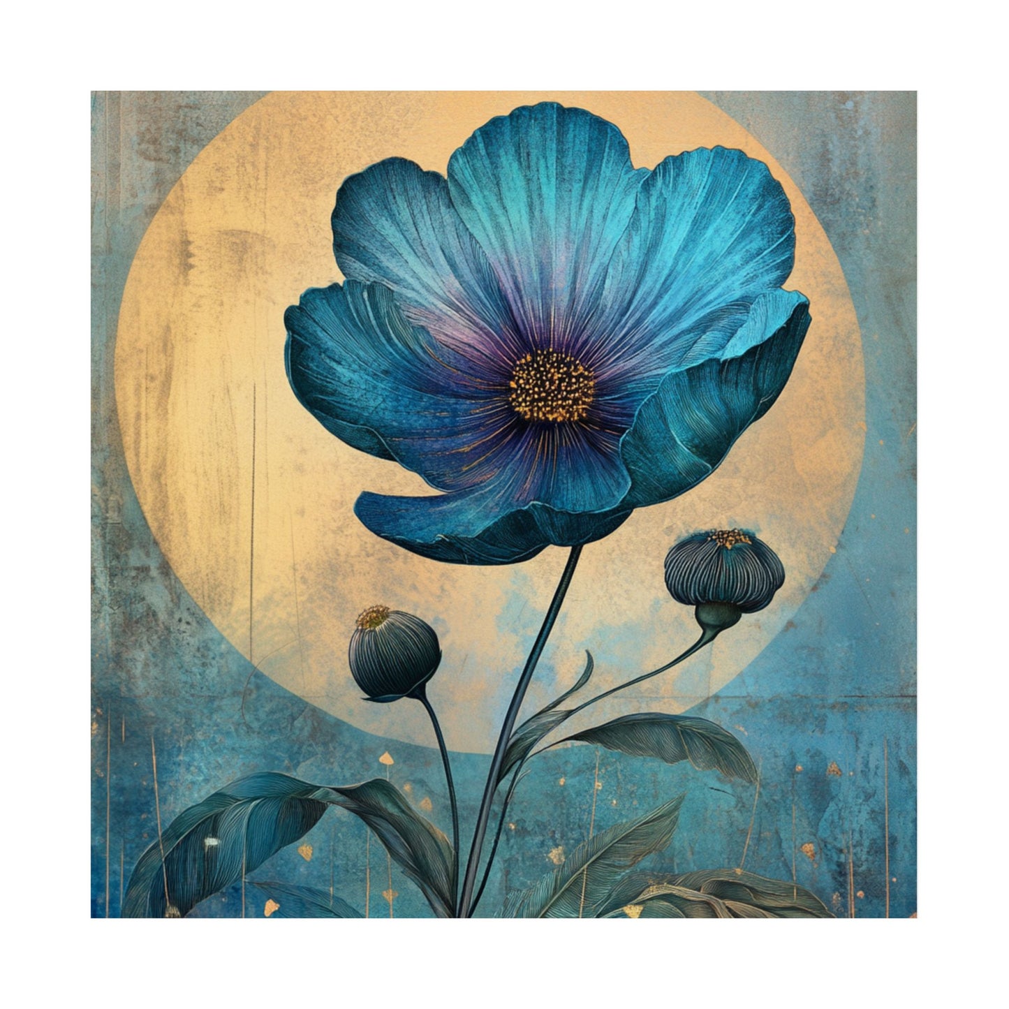 Blue Cosmos Moonlit Botanical Fine Art Print