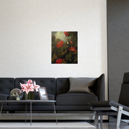 Hummingbird in Lush Tropical Landscape - Museum Collection - Fine Art Poster