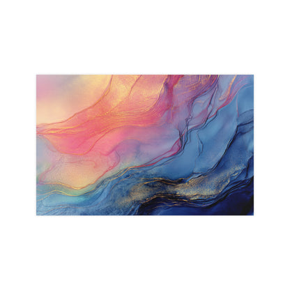 Muse (Style C) - Modern Abstract Fluid Art - Blue/Pink with Gold Highlights - Giclee Fine Art Print