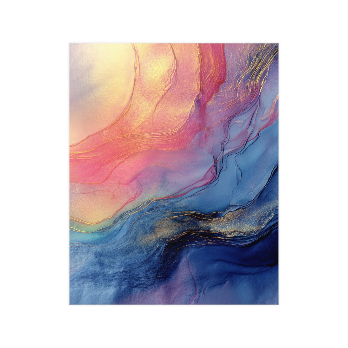 Muse (Style C) - Modern Abstract Fluid Art - Blue/Pink with Gold Highlights - Giclee Fine Art Print