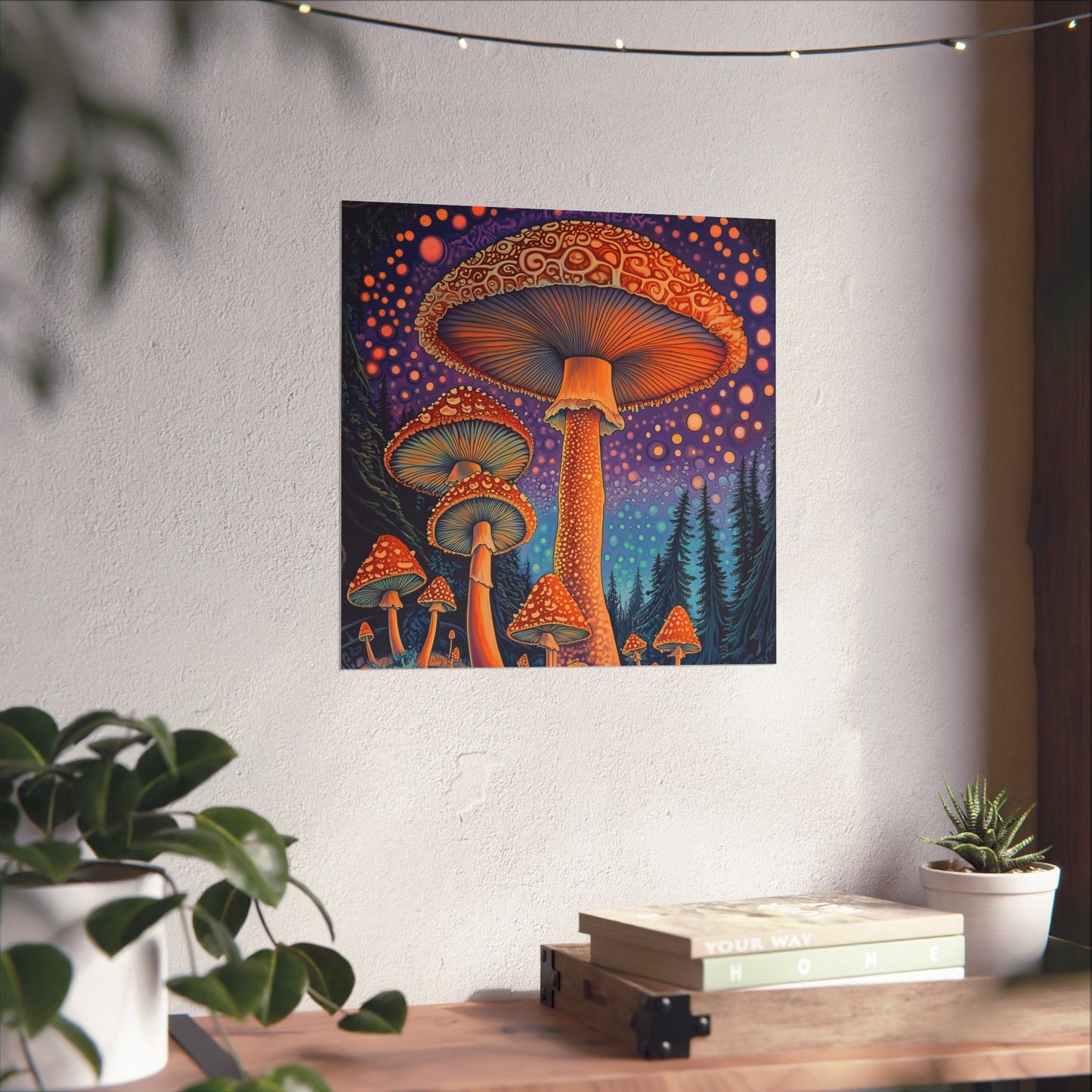 Psychedelic Night Mushroom Art Print - Vertical Poster - Vibrant Wall Art - Nature - Trippy - Bedroom Poster