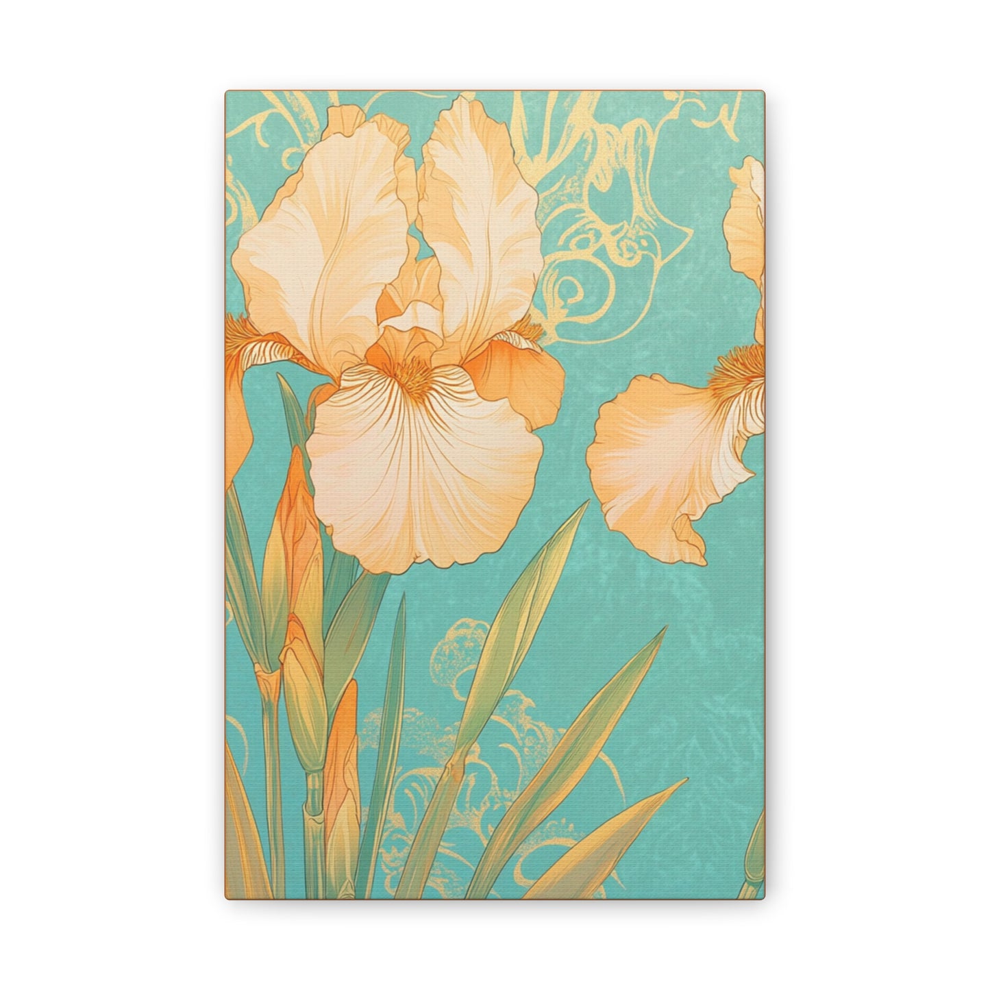 Iris Flowers on Turquois - Stretched Canvas