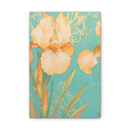 Iris Flowers on Turquois - Stretched Canvas