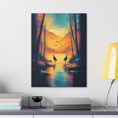 Cranes at Sunset - Delight in Nature Series - Fine Art Print on Canvas