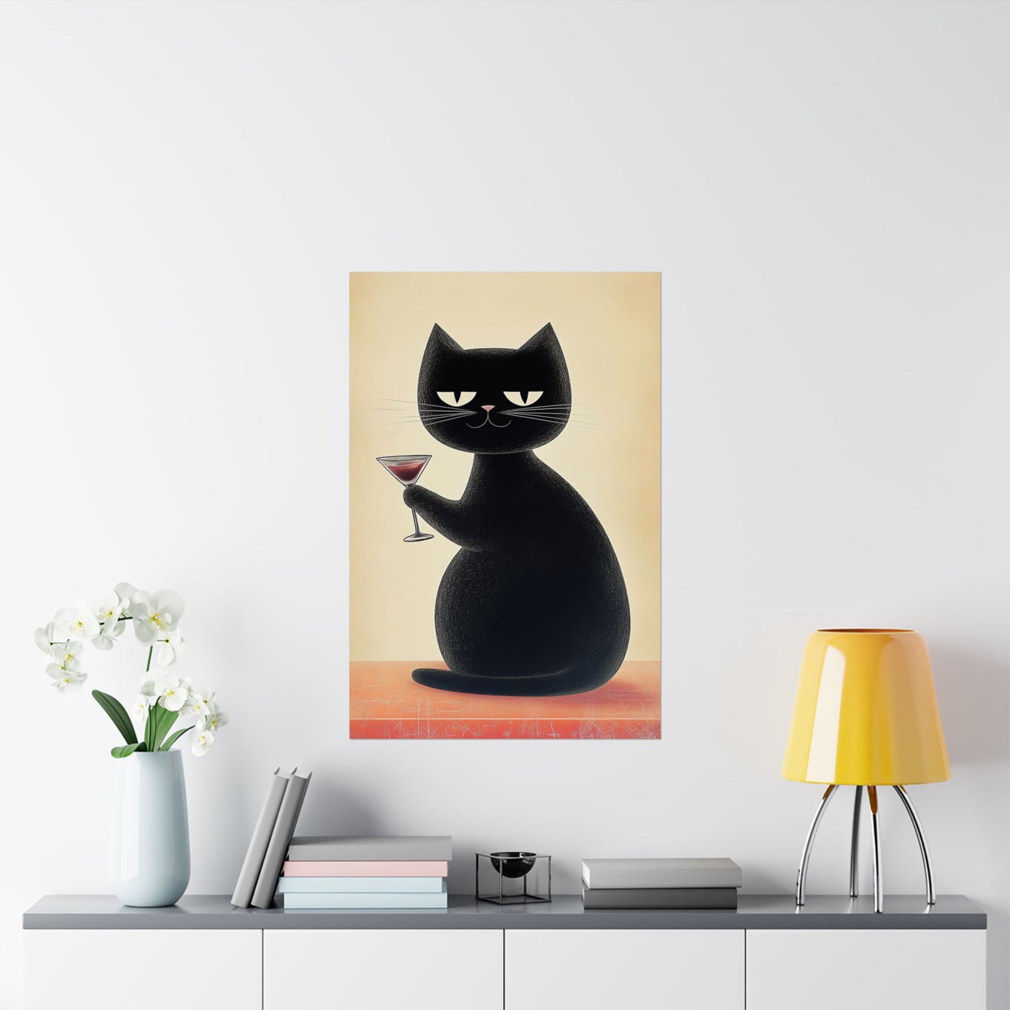 Cat with a Cocktail - Cat Café Series - Fine art print - Matte Vertical Wall Art  - Poster Print - for Cat Lovers