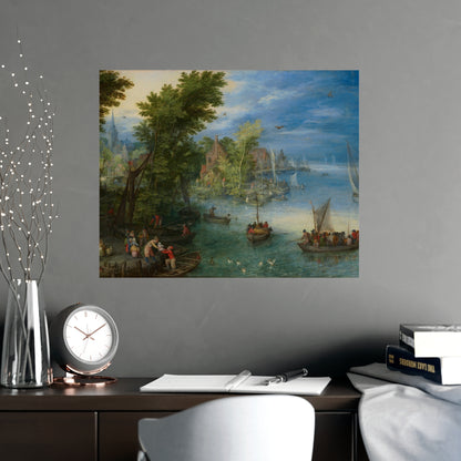 River Landscape Scene - Dutch Golden Age - Vintage Fine Art Print