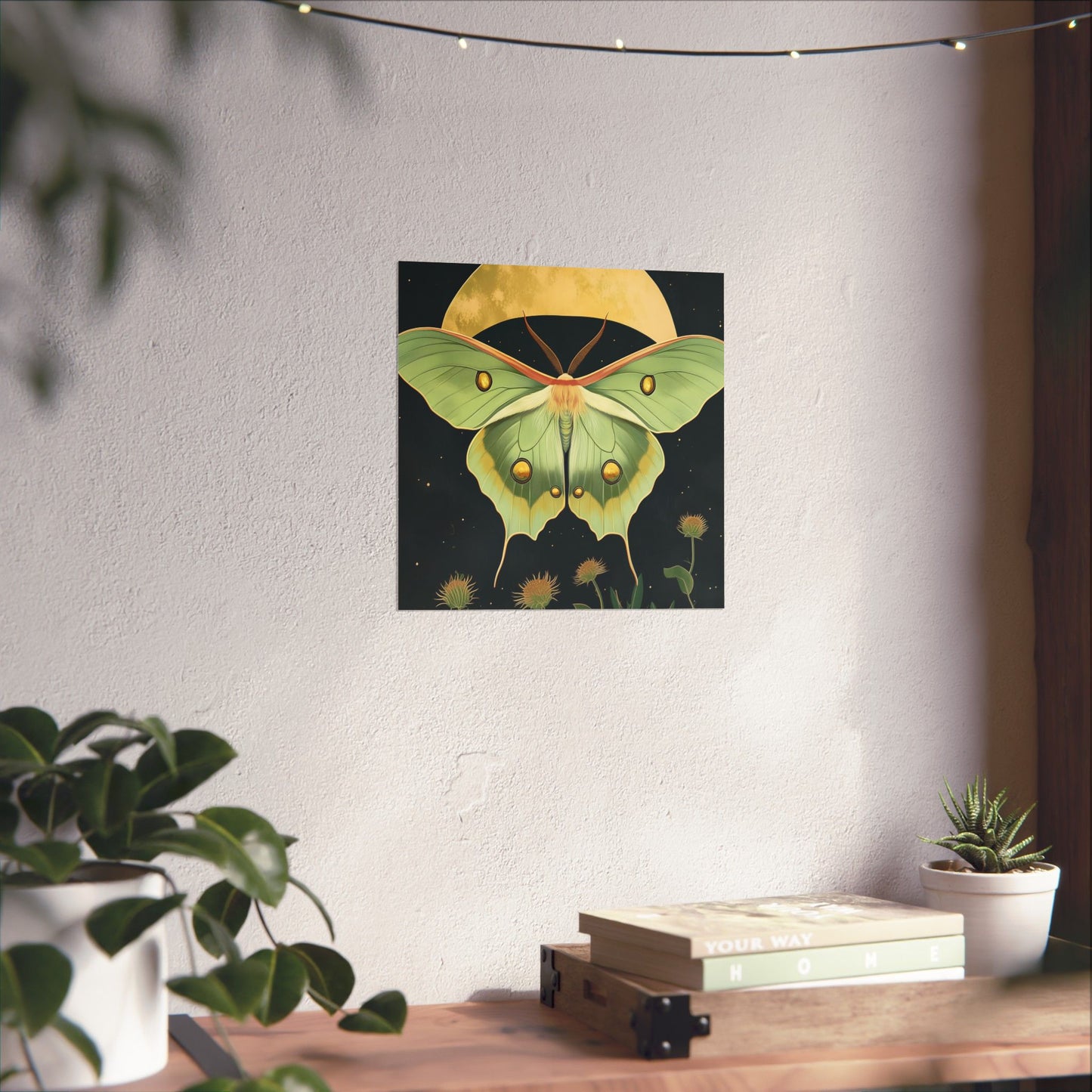 Dreamy Luna Moth Under the Moon Poster- Matte Vertical Art Print - Boho Wall Art - Bohemian - Art Noveau - Art Deco