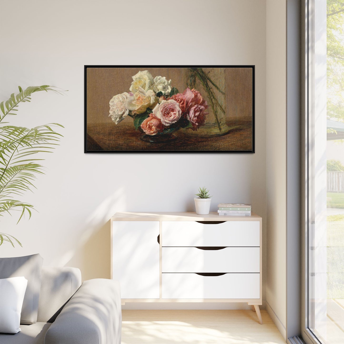 Henri Fantin-Latour : Roses and Lilies (1888) - Giclee Fine Art Print - Museum Collection Framed Canvas Print
