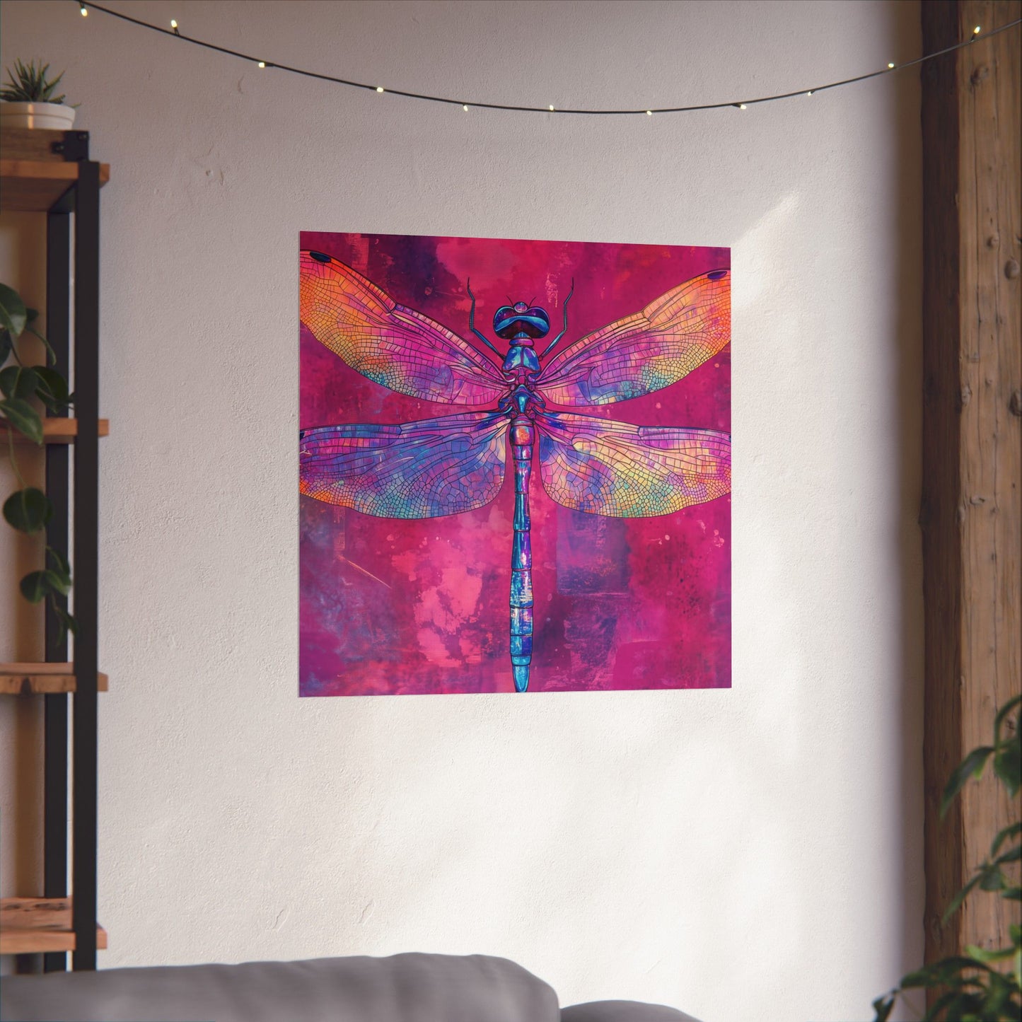 Magenta Dragonfly Watercolor Art Print - Matte Vertical Posters
