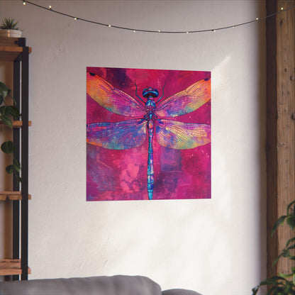 Magenta Dragonfly Watercolor Art Print - Matte Vertical Posters