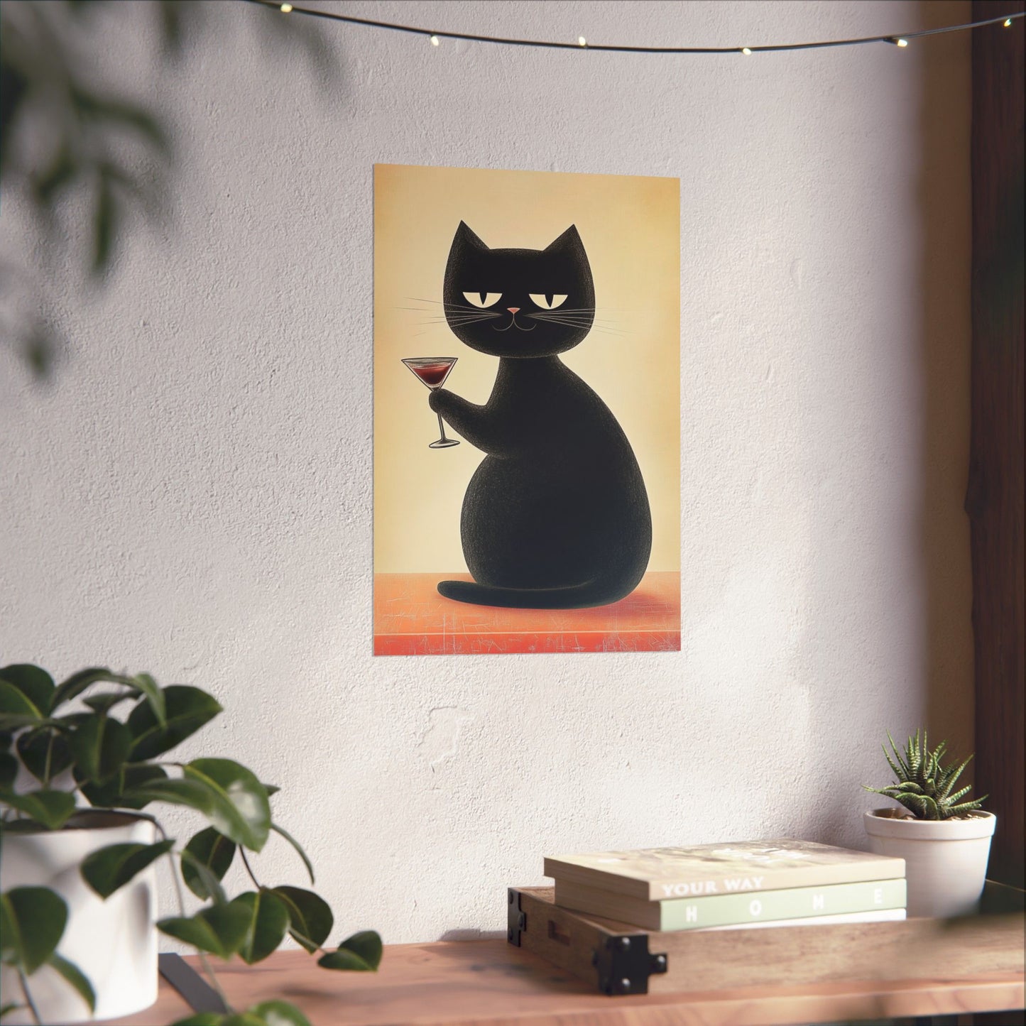 Cat with a Cocktail - Cat Café Series - Fine art print - Matte Vertical Wall Art  - Poster Print - for Cat Lovers
