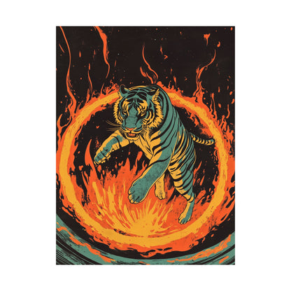 Unleashed - Tiger Jumping Through A Ring of Flames - Matte Vertical Poster - Eye-Catching Wall Art